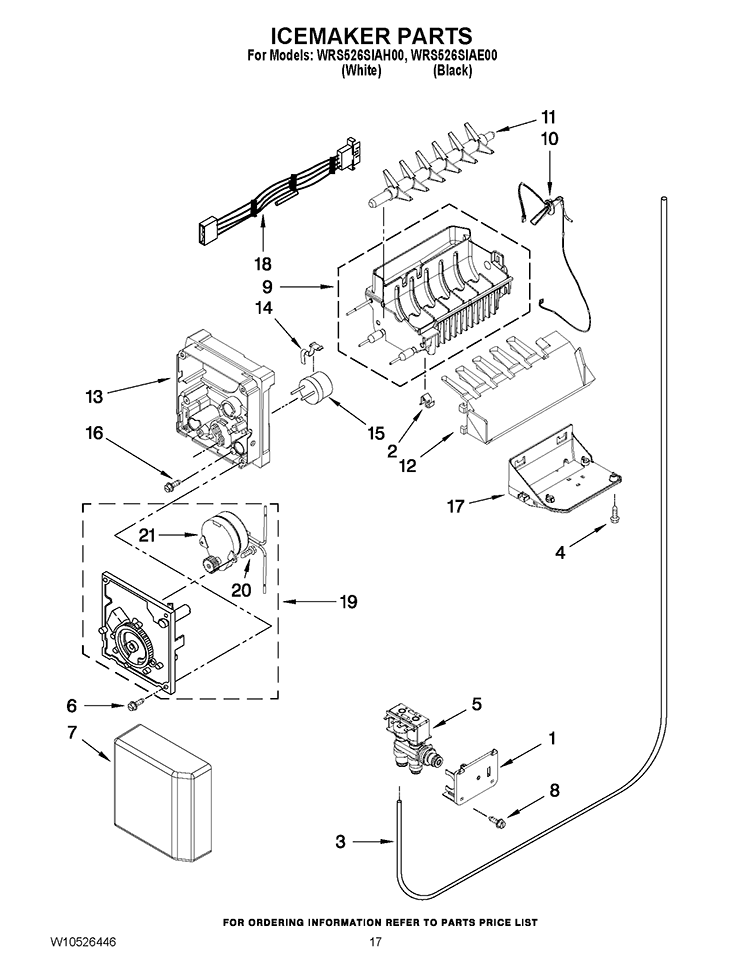 ICEMAKER PARTS Diagram and Parts List for WRS526SIAH00  Whirlpool Refrigerator