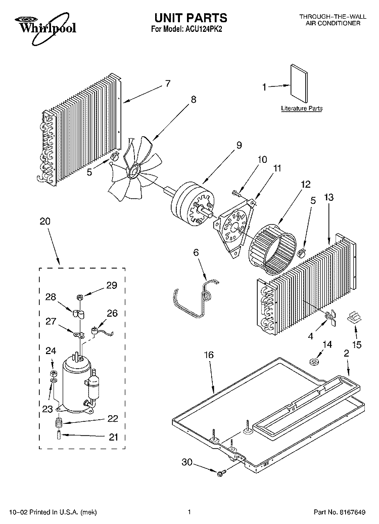 SECTION Diagram and Parts List for ACU124PK2  Whirlpool Air Conditioner