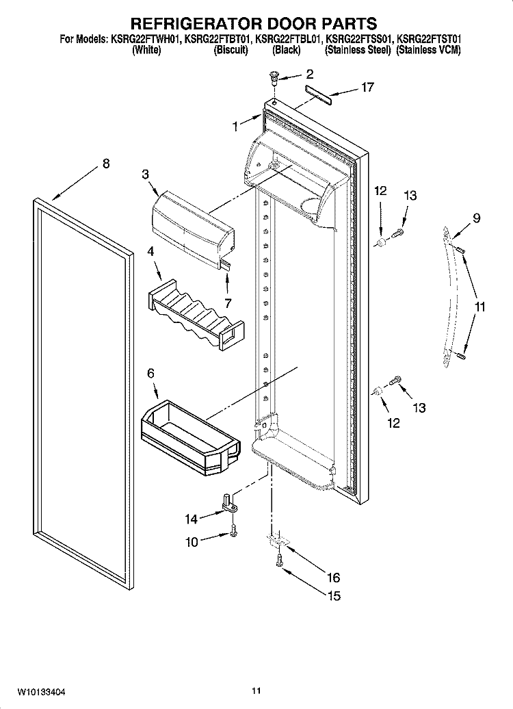 REFRIGERATOR DOOR PARTS Diagram and Parts List for KSRG22FTBL01  KitchenAid Refrigerator