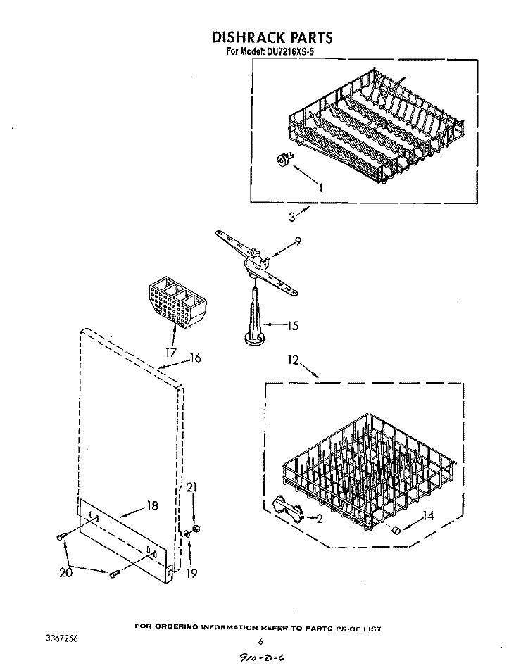 DISHRACK Diagram and Parts List for DU7216XS5  Whirlpool Dishwasher