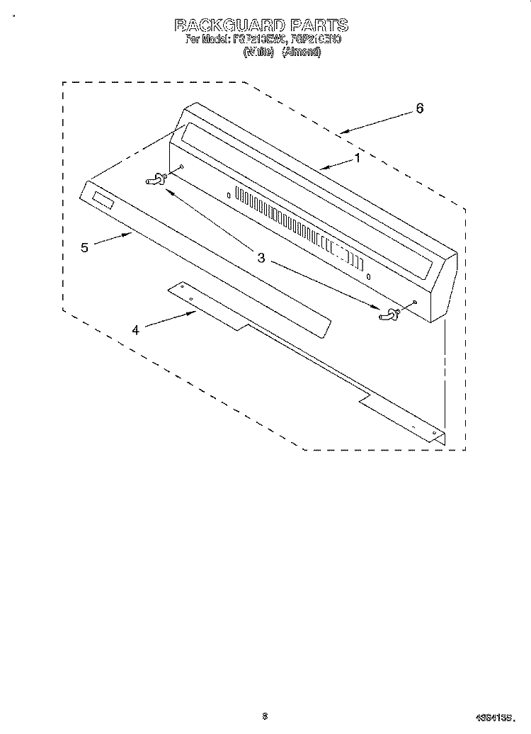 BACKGUARD Diagram and Parts List for FGP210EN0  Roper Range