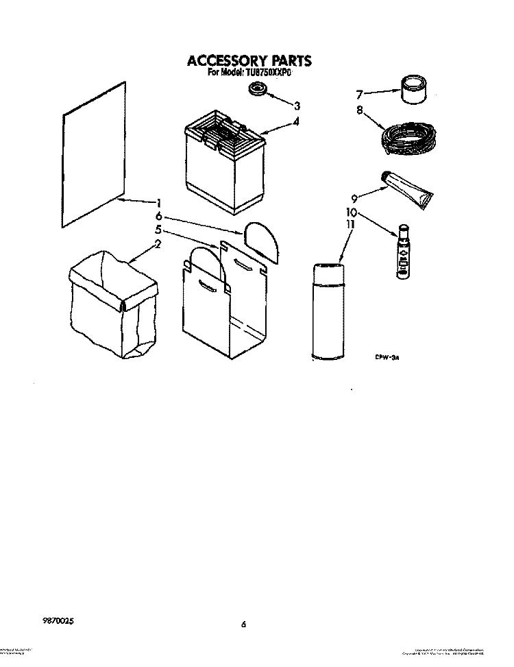 ACCESSORIES Diagram and Parts List for TU8750XXP0  Whirlpool Trash Compactor