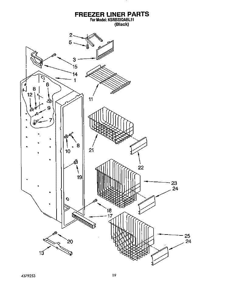 FREEZER LINER, LIT/OPTIONAL Diagram and Parts List for KSRB22QABL11  KitchenAid Refrigerator