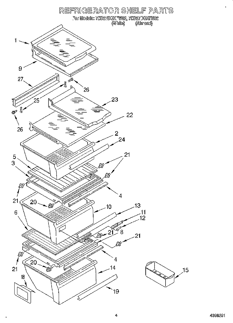 REFRIGERATOR SHELF Diagram and Parts List for 7ED27DQXFW02  Whirlpool Refrigerator