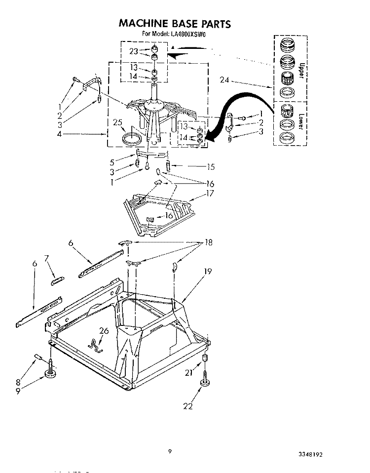 MACHINE BASE Diagram and Parts List for LA4800XSW0  Whirlpool Washer