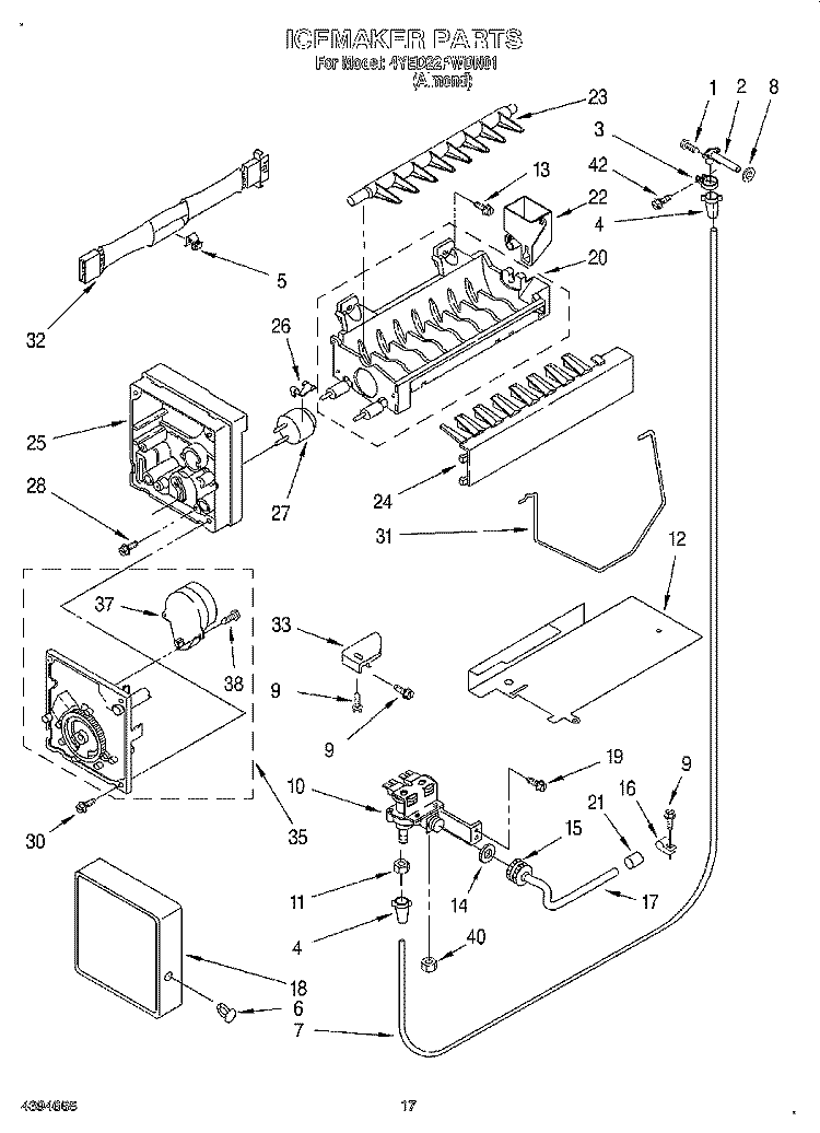 ICEMAKER, LIT/OPTIONAL Diagram and Parts List for 4YED22PWDN01  Whirlpool Refrigerator