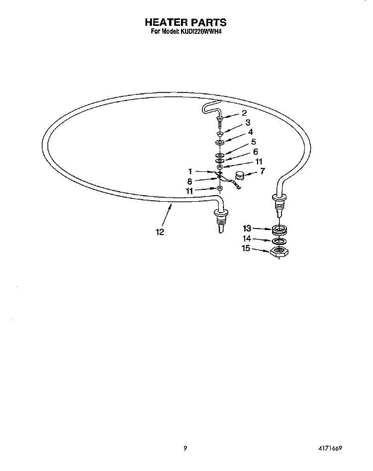 HEATER Diagram and Parts List for KUDI220WWH4  KitchenAid Dishwasher
