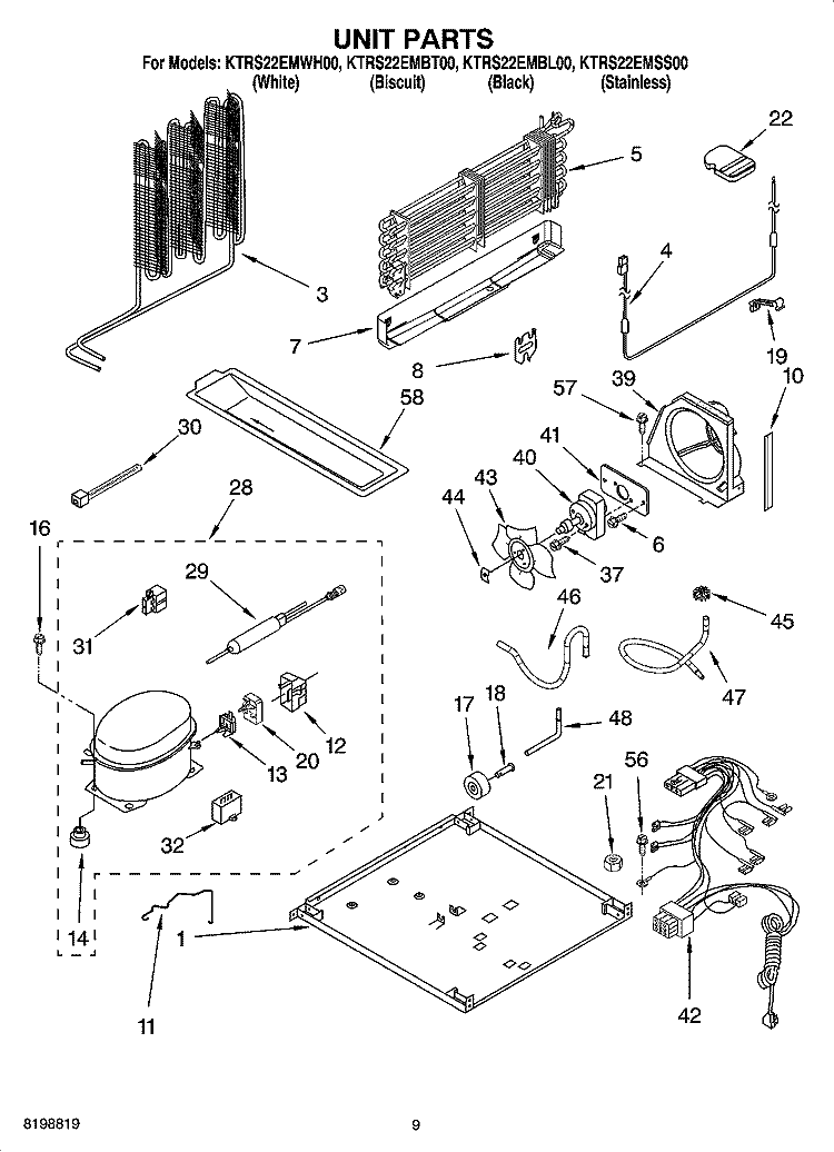 UNIT PARTS Diagram and Parts List for KTRS22EMSS00  KitchenAid Refrigerator