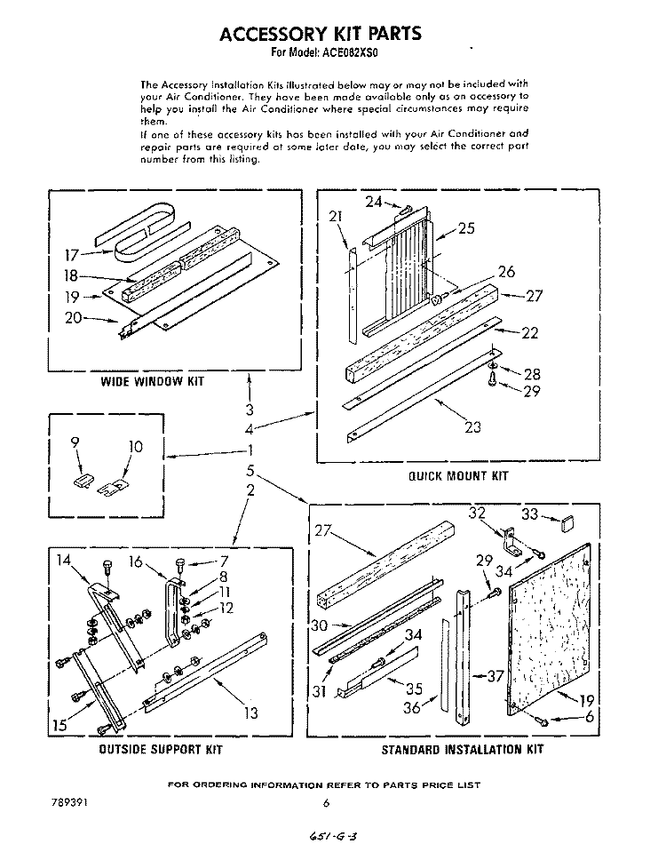 ACCESSORY KIT Diagram and Parts List for ACE082XS0  Whirlpool Air Conditioner