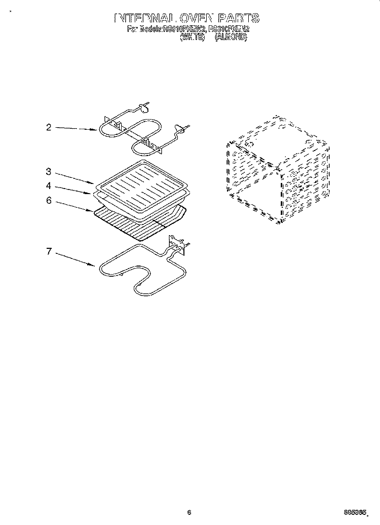 INTERNAL OVEN Diagram and Parts List for RS610PXEW2  Whirlpool Range
