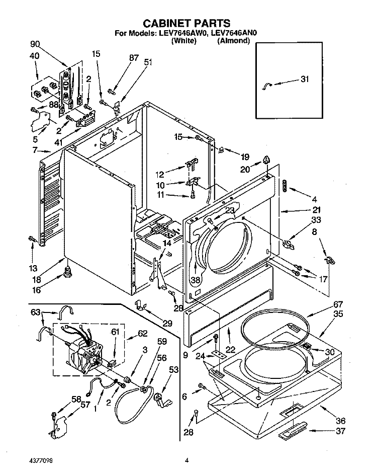 SECTION Diagram and Parts List for LEV7646AW0  Whirlpool Dryer