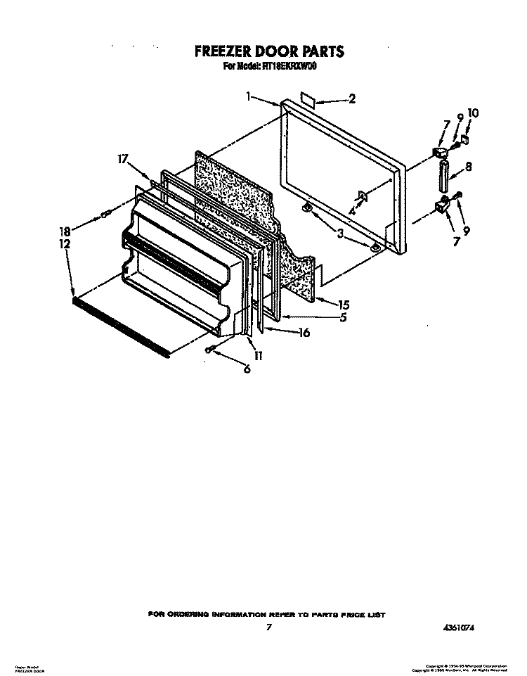 FREEZER DOOR Diagram and Parts List for RT18EKRXW00  Roper Refrigerator