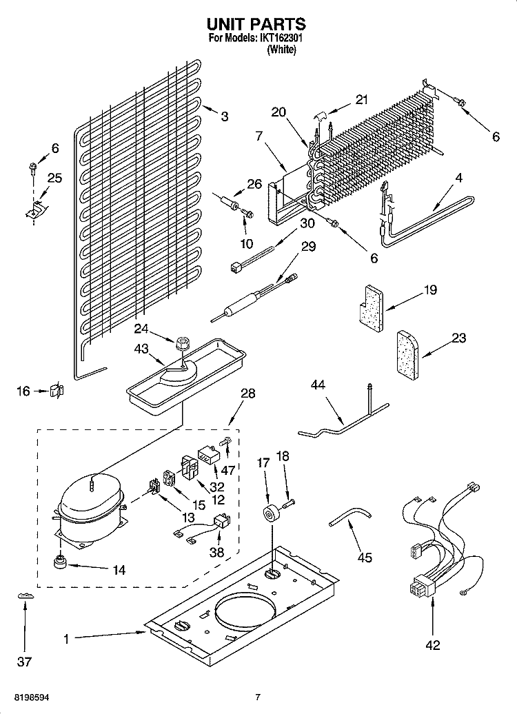 UNIT PARTS Diagram and Parts List for IKT162301  Inglis Refrigerator