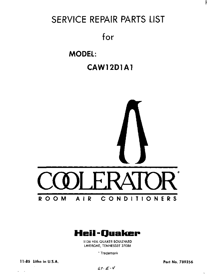 SECTION Diagram and Parts List for CAW12D1A1  Whirlpool Air Conditioner