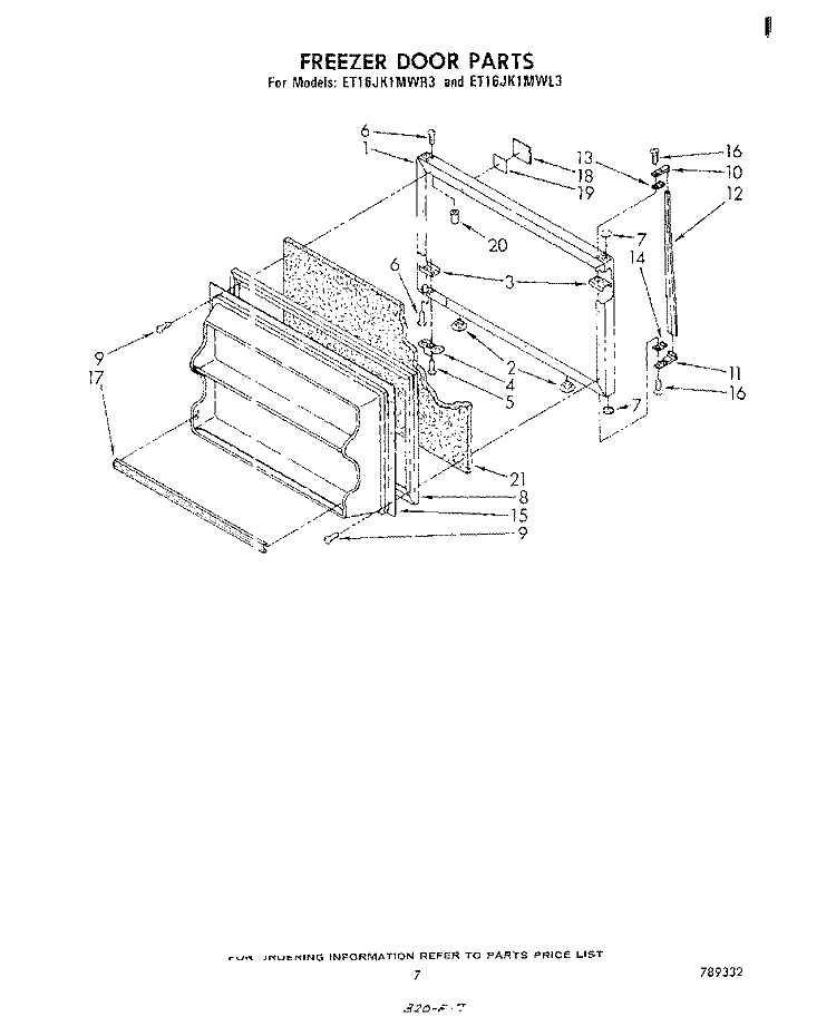 FREEZER DOOR Diagram and Parts List for ET16JK1MWR3  Whirlpool Refrigerator