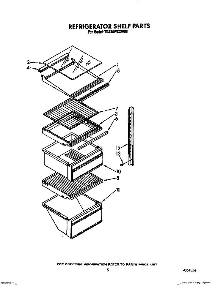 REFRIGERATOR SHELF Diagram and Parts List for TS22AWXXN00  Whirlpool Refrigerator
