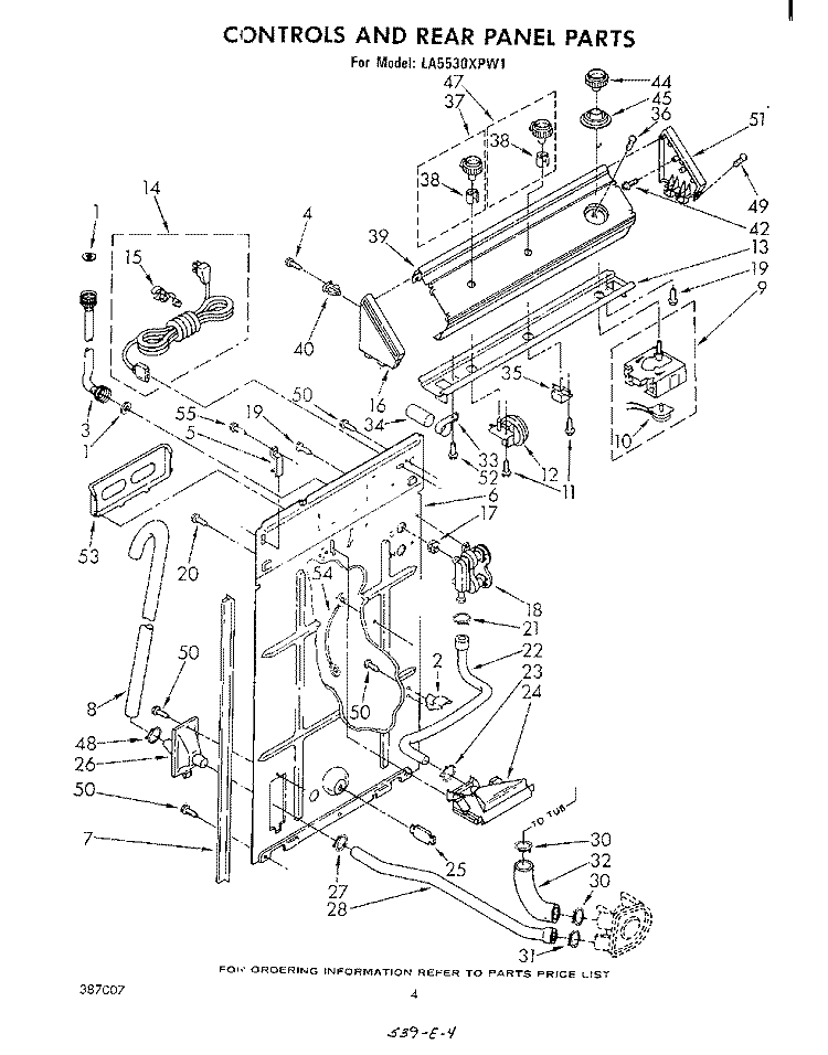 CONTROL AND REAR PANEL Diagram and Parts List for LA5530XPW1  Whirlpool Washer