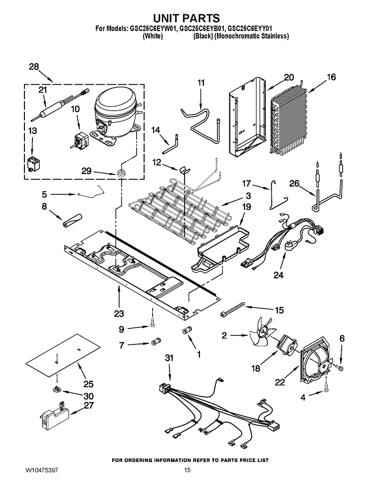 UNIT PARTS Diagram and Parts List for GSC25C6EYY01  Whirlpool Refrigerator