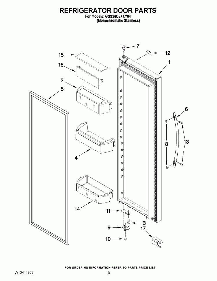 REFRIGERATOR DOOR PARTS Diagram and Parts List for GSS26C5XXY04  Whirlpool Refrigerator