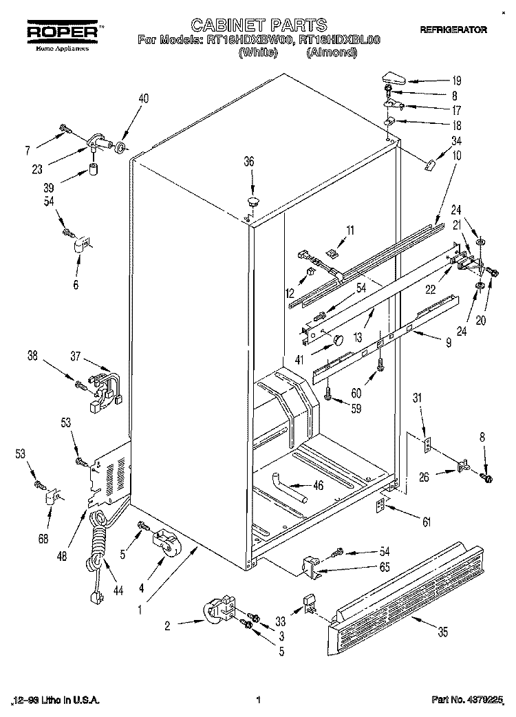 CABINET Diagram and Parts List for RT18HDXBW00  Roper Refrigerator