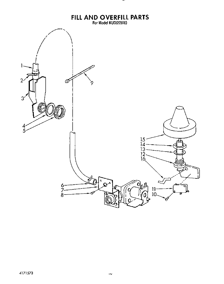 FILL AND OVERFILL Diagram and Parts List for KUDI22XX0  KitchenAid Dishwasher