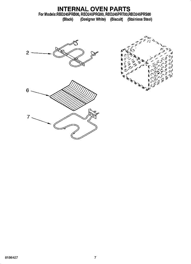 INTERNAL OVEN PARTS Diagram and Parts List for RBD245PRT00  Whirlpool Wall Oven