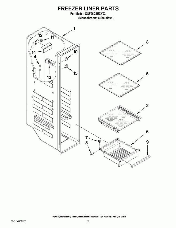 FREEZER LINER PARTS Diagram and Parts List for GSF26C4EXY03  Whirlpool Refrigerator
