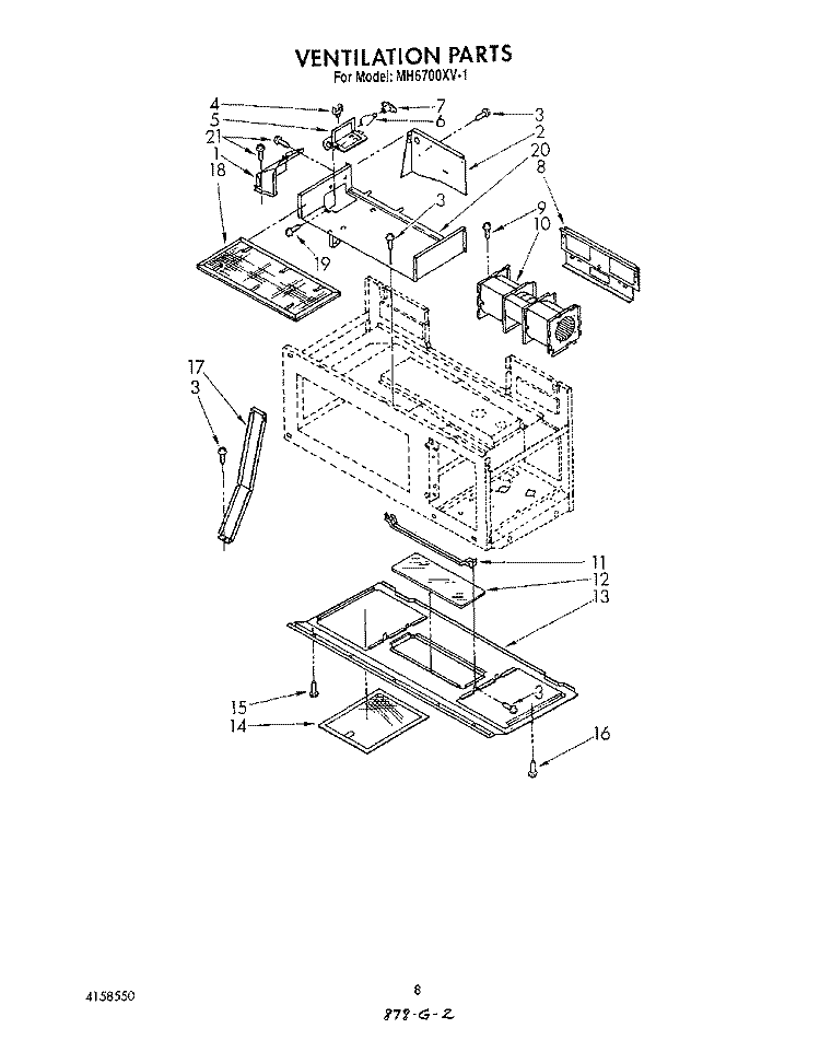 VENTILATION Diagram and Parts List for MH6700XV1  Whirlpool Microwave