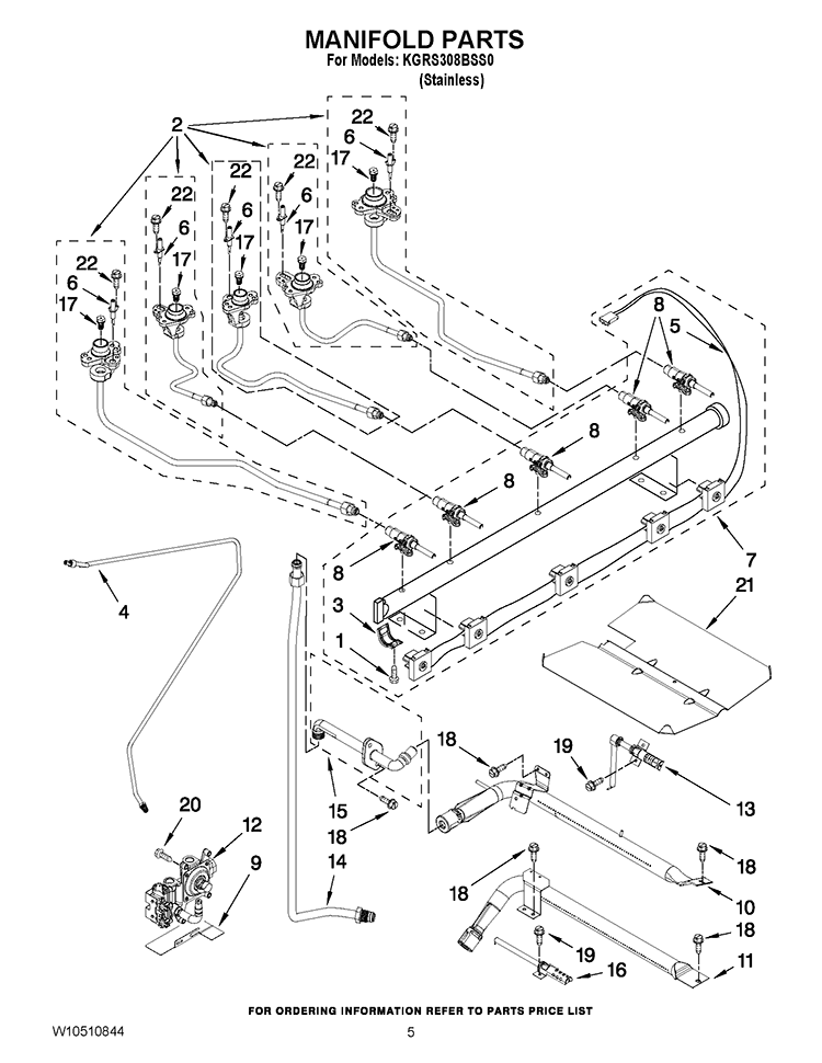 MANIFOLD PARTS Diagram and Parts List for KGRS308BSS0  KitchenAid Range