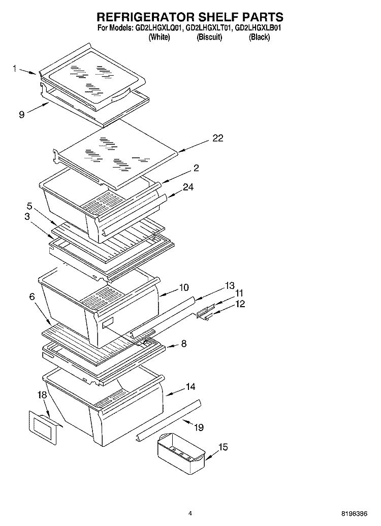 REFRIGERATOR SHELF Diagram and Parts List for GD2LHGXLB01  Whirlpool Refrigerator