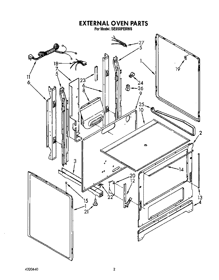 EXTERNAL OVEN Diagram and Parts List for SE950PERW6  Whirlpool Range