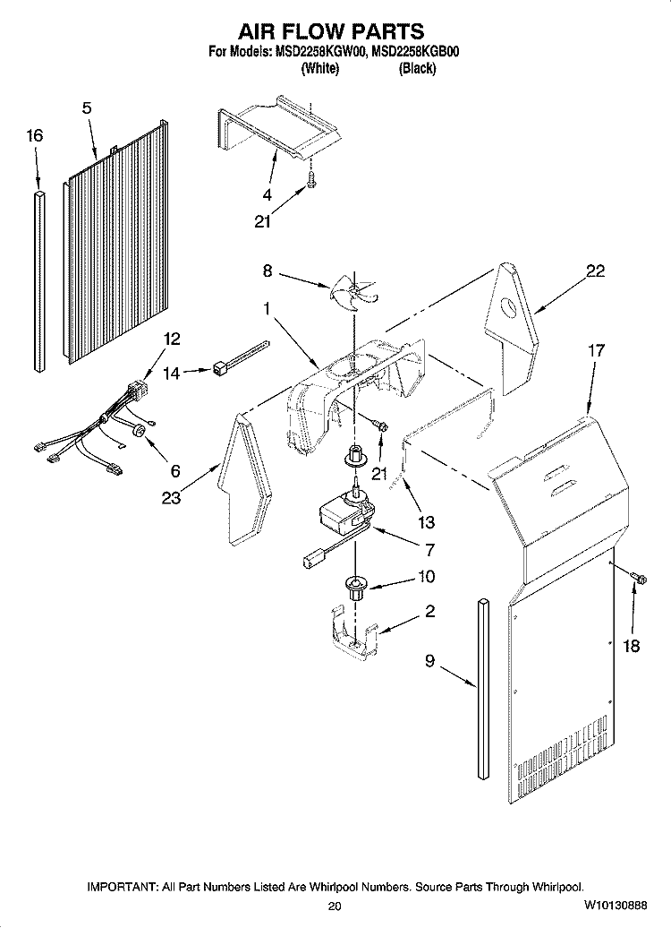 AIR FLOW PARTS, OPTIONAL PARTS (NOT INCLUDED) Diagram and Parts List for MSD2258KGW00  Whirlpool Refrigerator