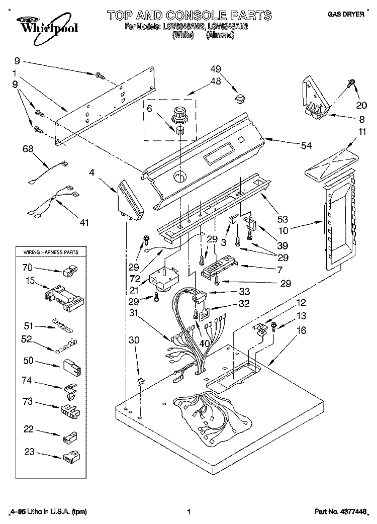 TOP AND CONSOLE, LIT/OPTIONAL Diagram and Parts List for LGV6848AN2  Whirlpool Dryer