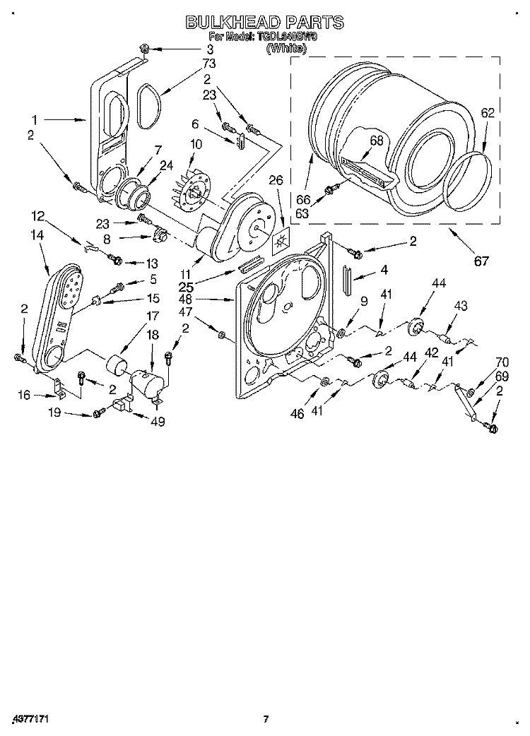 BULKHEAD Diagram and Parts List for TGDL640BW0  Whirlpool Dryer