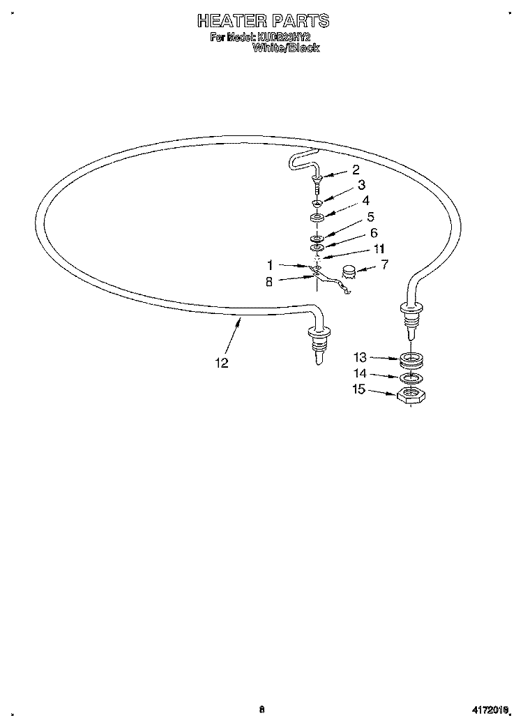 HEATER Diagram and Parts List for KUDB23HY2  KitchenAid Dishwasher