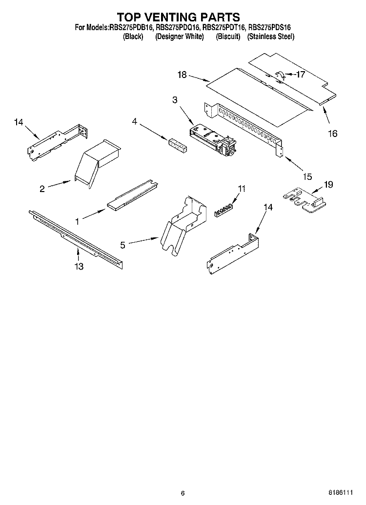 TOP VENTING PARTS, OPTIONAL PARTS Diagram and Parts List for RBS275PDT16  Whirlpool Wall Oven