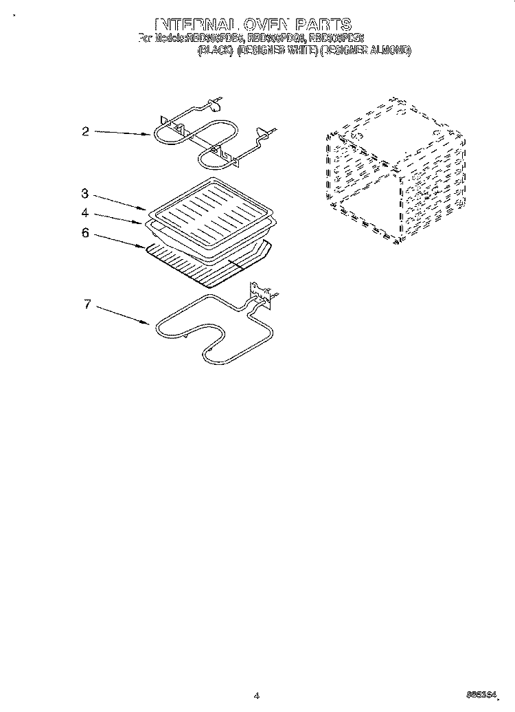 INTERNAL OVEN Diagram and Parts List for RBD306PDB6  Whirlpool Wall Oven