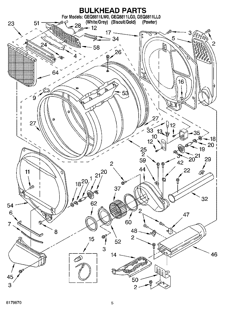 SECTION Diagram and Parts List for GEQ8811LG0  Whirlpool Dryer