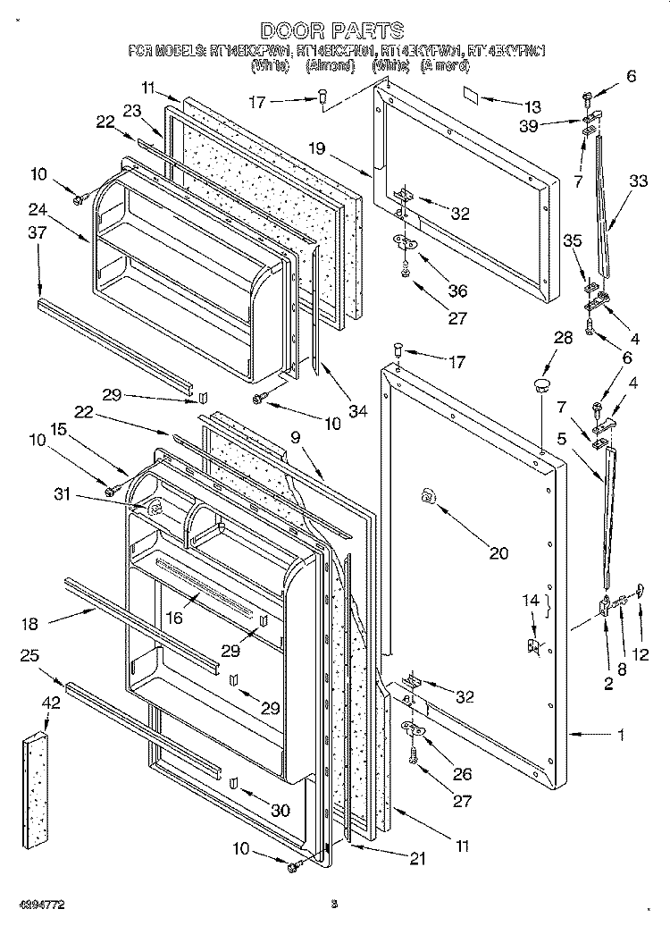 DOOR Diagram and Parts List for RT14BKYFW01  Whirlpool Refrigerator