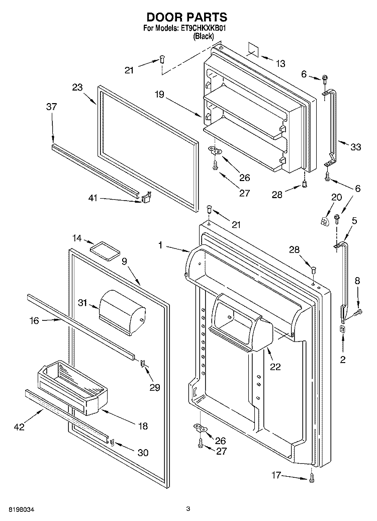 DOOR Diagram and Parts List for ET9CHKXKB01  Whirlpool Refrigerator