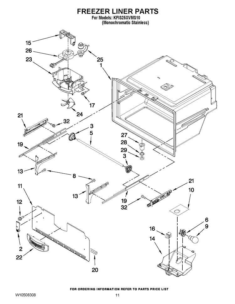 FREEZER LINER PARTS Diagram and Parts List for KFIS25XVMS10  KitchenAid Refrigerator