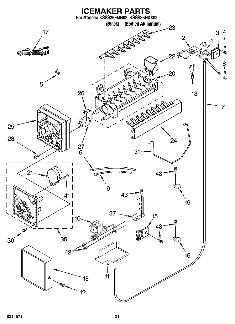 ICEMAKER PARTS Diagram and Parts List for KSSS36FMX02  KitchenAid Refrigerator