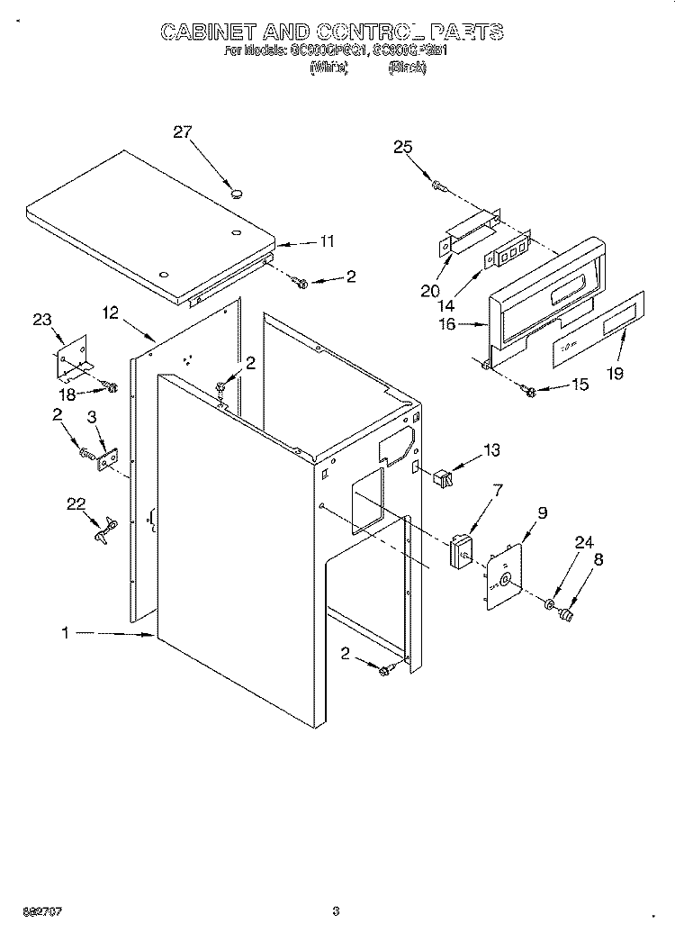 CABINET AND CONTROL Diagram and Parts List for GC900QPGB1  Whirlpool Trash Compactor