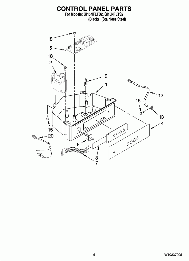 CONTROL PANEL PARTS Diagram and Parts List for GI15NFLTB2  Whirlpool Ice Maker