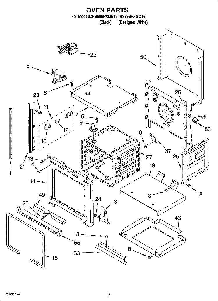 OVEN PARTS Diagram and Parts List for RS696PXGB15  Whirlpool Range