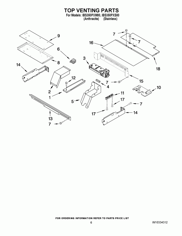 TOP VENTING PARTS Diagram and Parts List for IBS350PXM00  Whirlpool Wall Oven