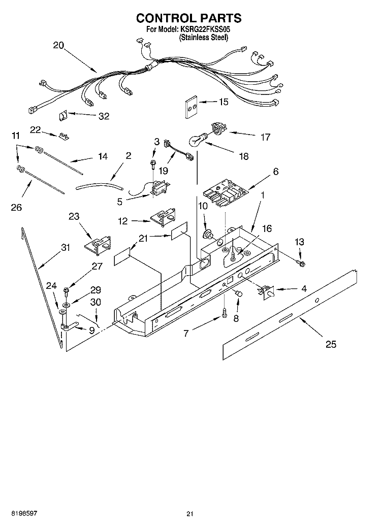 CONTROL PARTS, PARTS NOT ILLUSTRATED Diagram and Parts List for KSRG22FKSS05  KitchenAid Refrigerator