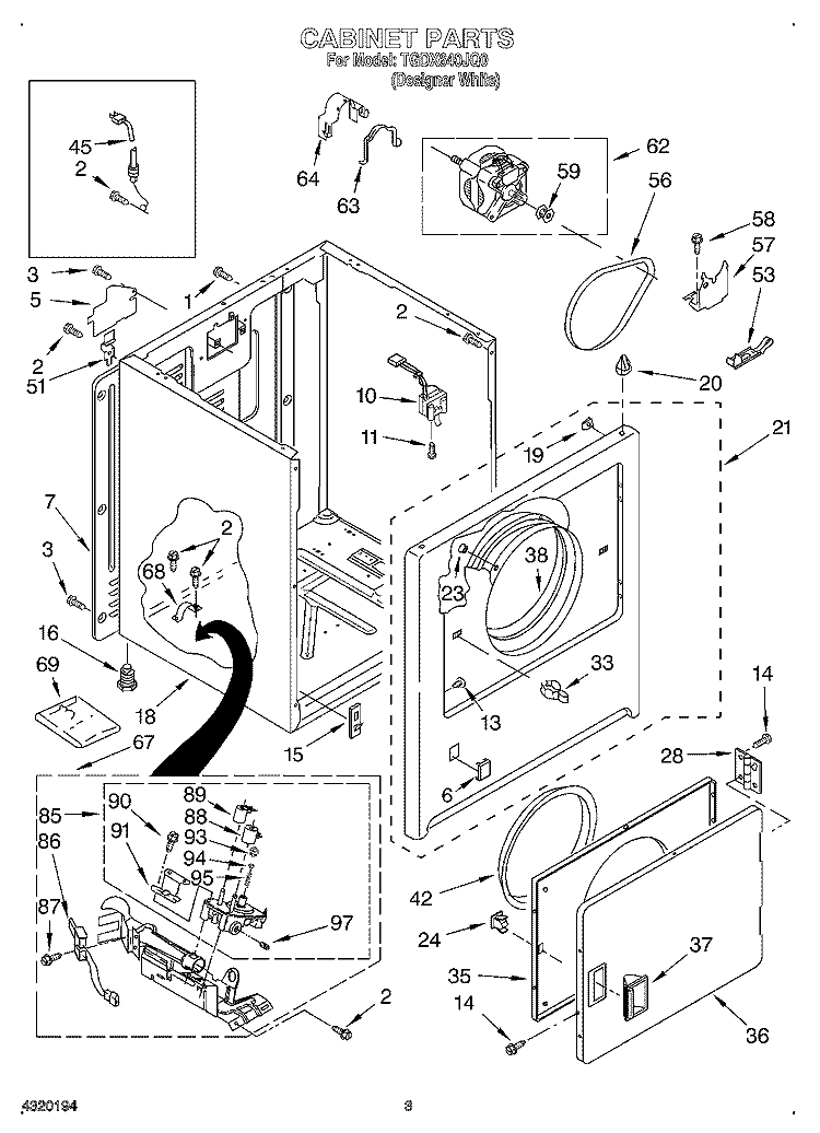 CABINET Diagram and Parts List for TGDX640JQ0  Estate Dryer