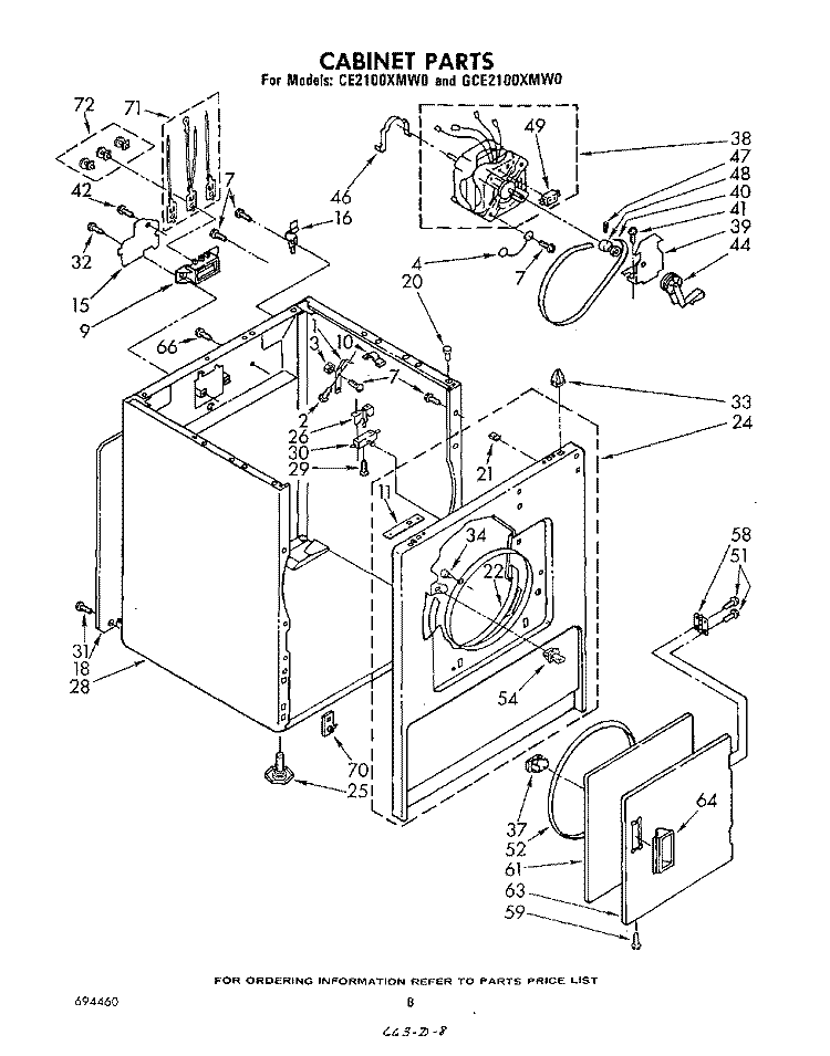 CABINET Diagram and Parts List for CE2100XMW0  Whirlpool Dryer