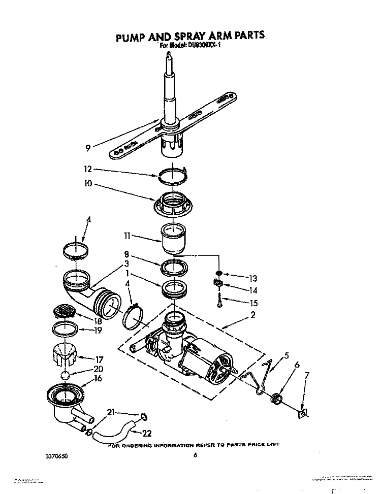 PUMP AND SPRAY ARM Diagram and Parts List for DU8300XX1  Whirlpool Dishwasher